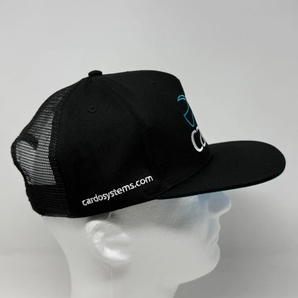 Cardo Systems Black Trucker Hat Snapback Flat Brim Logo Mesh Cap One Size